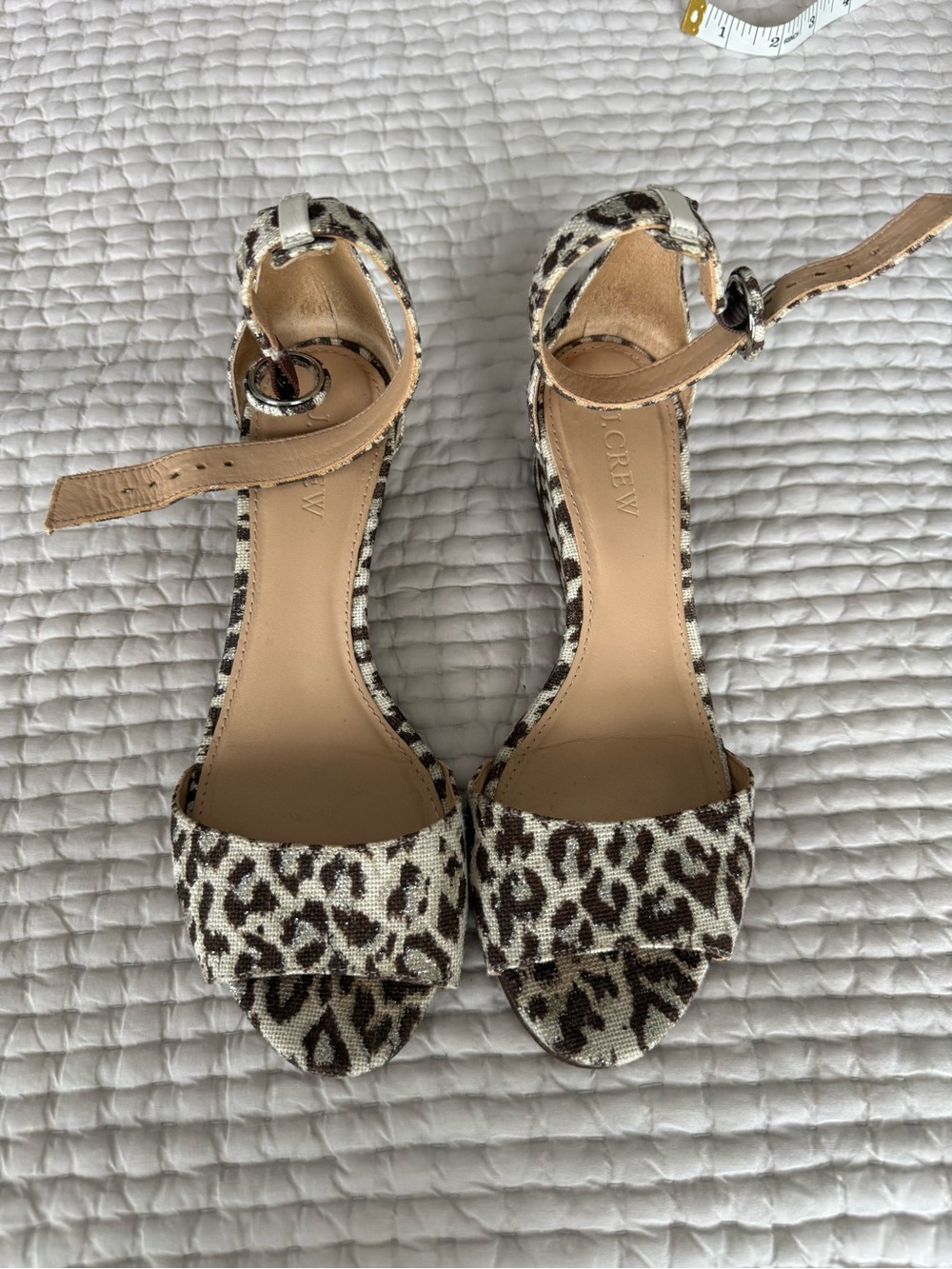 J.Crew Leopard Wedge Ankle Strap Sandals Size 6.5